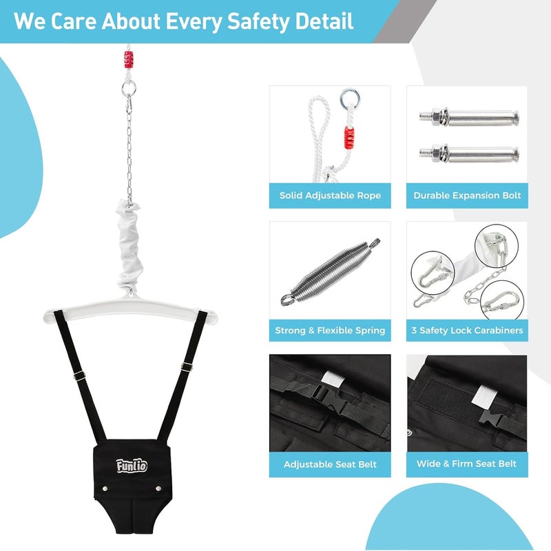 FUNLIO Baby Jumper with a Ceiling Hook for 6-24 Months, Infant Jumper Doorway with Adjustable Chain, Baby Door Jumper for Indoor/Outdoor Play, Easy to Assemble & Store (with a Ceiling Hook) - Black - Image 3